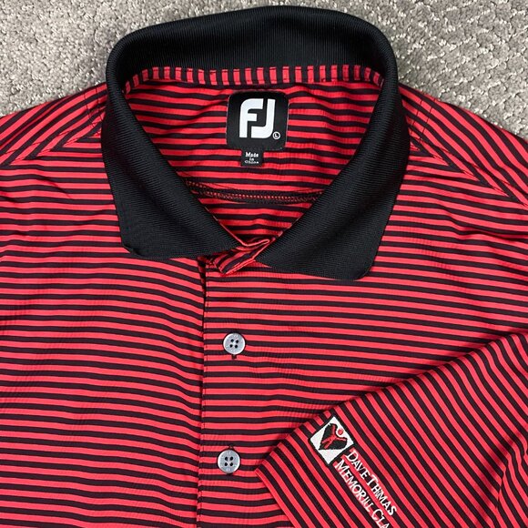FootJoy Polo Shirt Men's Large Red Black Striped Golf Performance Wear Stripe - Picture 1 of 9